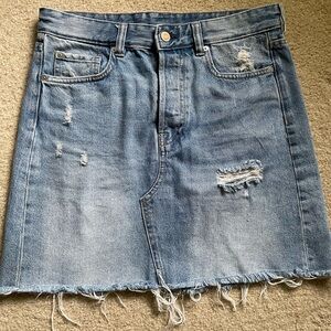 Casual Blue A-Line Mini Skirt with Distressed Details